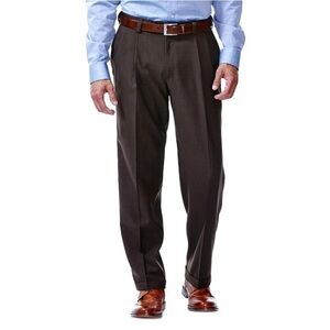 Haggar Men's Classic Fit Stretch Stria Dark Chocolate Dress Pants 38Wx29L - NWT